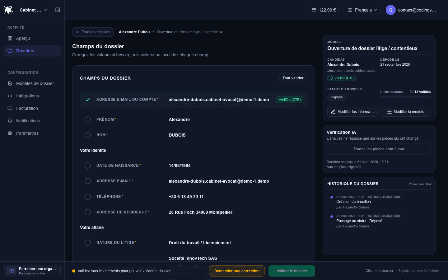 Interface de gestion des inscriptions auto-école Tapir